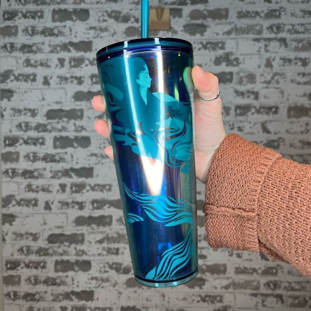 Starbucks | blue travel cup with lid and straw